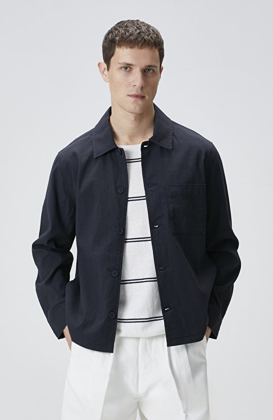 Lacivert Keten Karışımlı Dış Gömlek