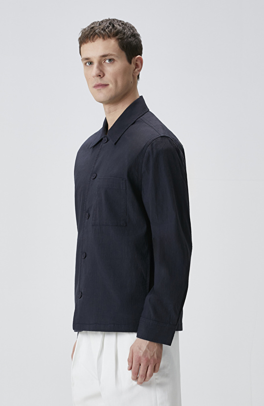 Lacivert Keten Karışımlı Dış Gömlek
