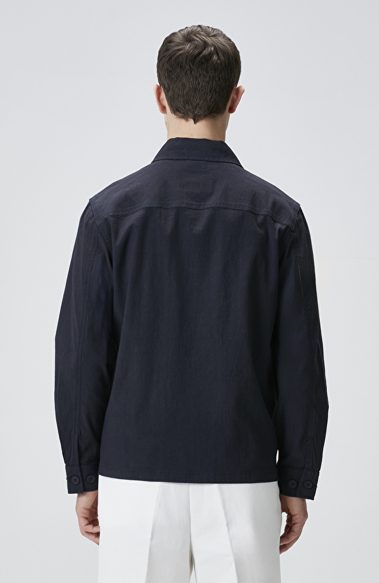Lacivert Keten Karışımlı Dış Gömlek