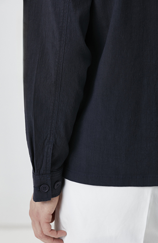 Lacivert Keten Karışımlı Dış Gömlek