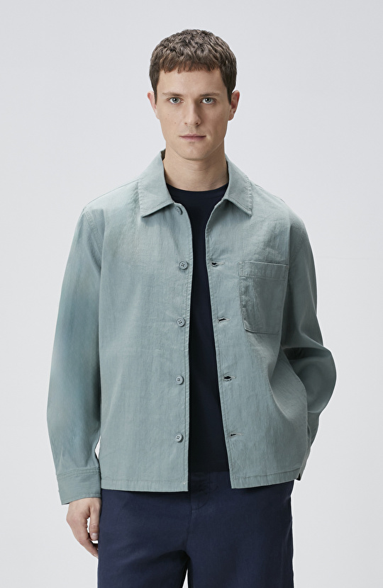 Mint Keten Karışımlı Dış Gömlek