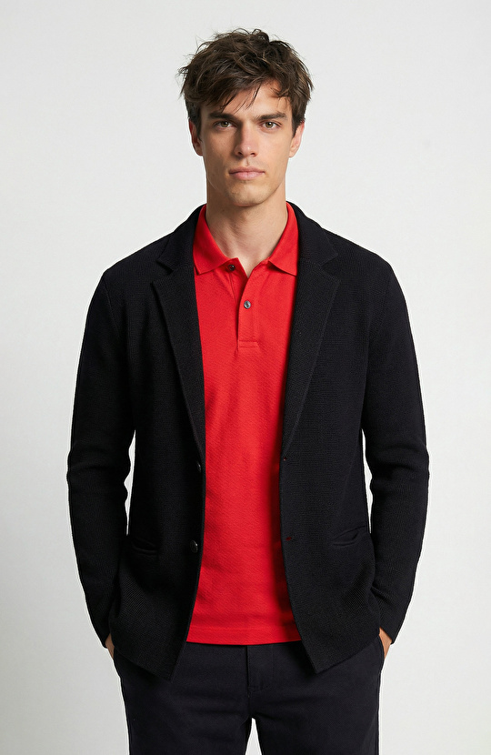 Siyah Keten Karışımlı Triko Ceket