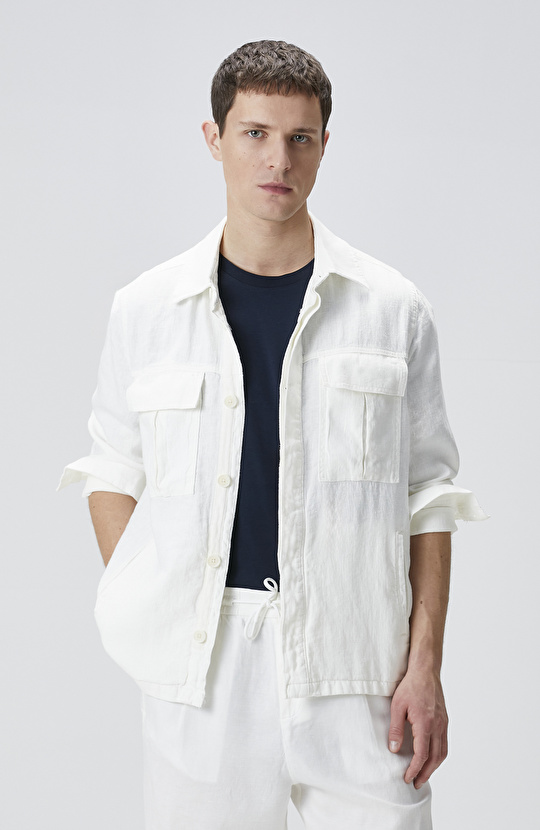 Ekru Keten Dış Gömlek