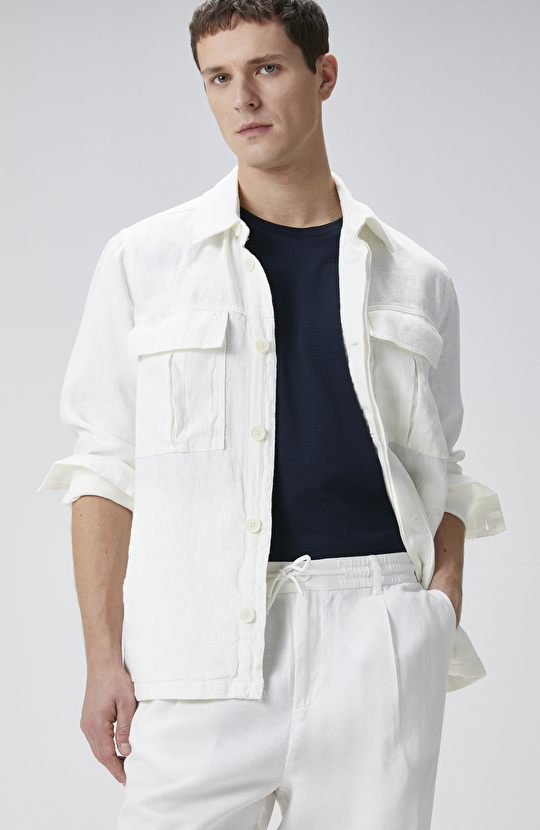 Ekru Keten Dış Gömlek