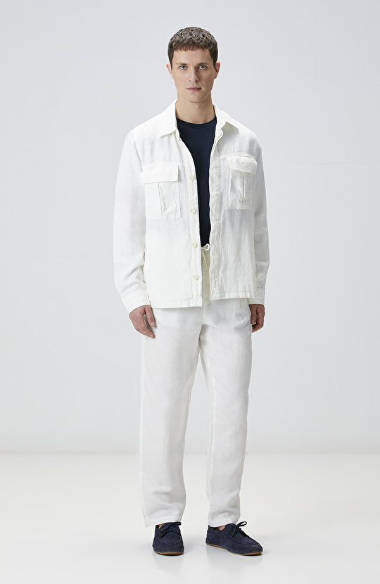 Ekru Keten Dış Gömlek
