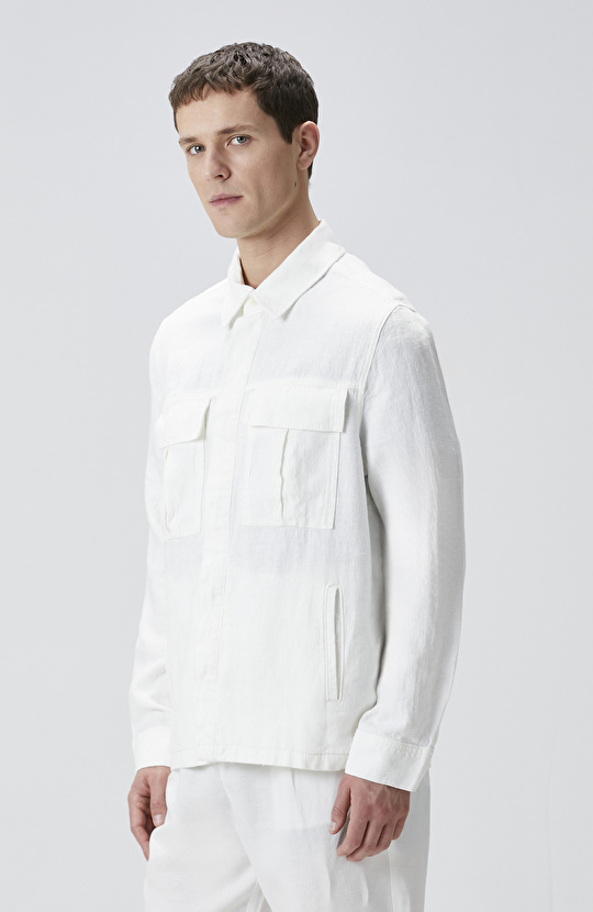 Ekru Keten Dış Gömlek