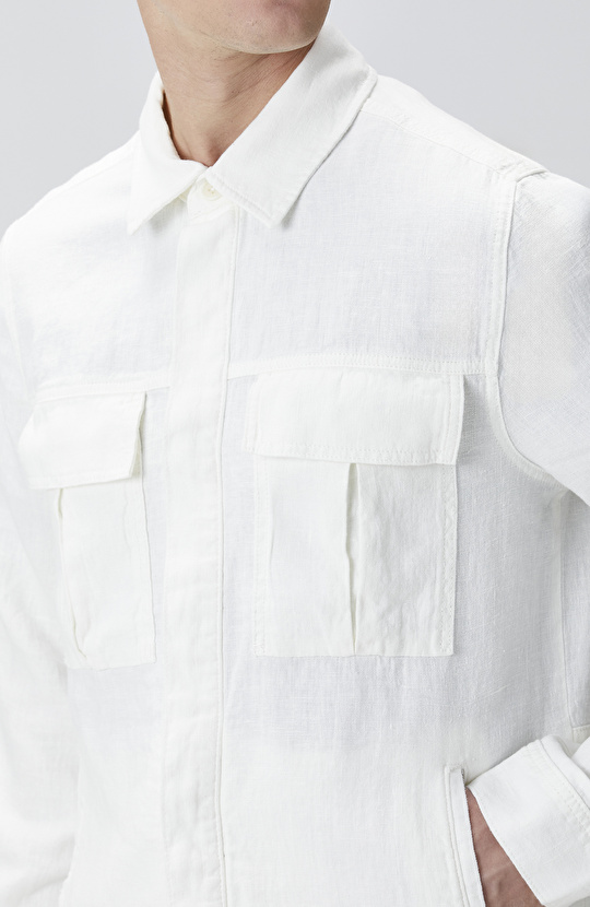 Ekru Keten Dış Gömlek