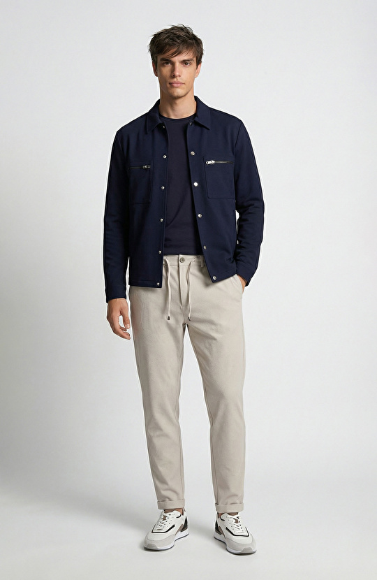 N-Tech Lacivert Çift Cepli Çıtçıtlı Dış Gömlek