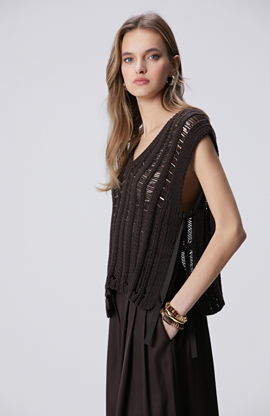 Limited Acı Kahve Taş Detaylı Triko