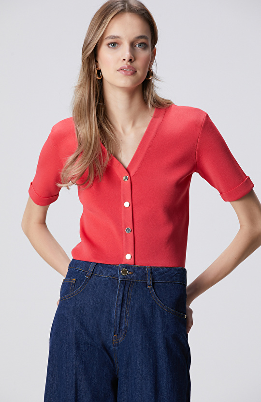 Nar Çiçeği Kısa Kol Triko Ceket