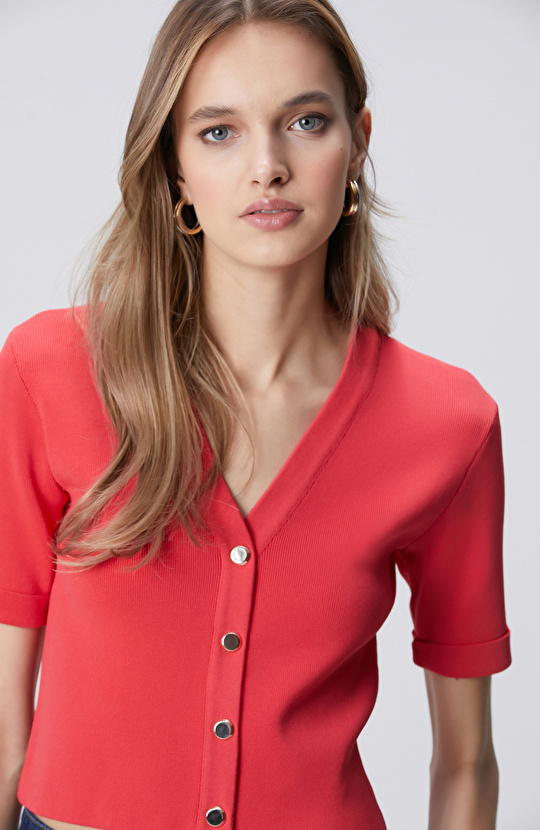 Nar Çiçeği Kısa Kol Triko Ceket