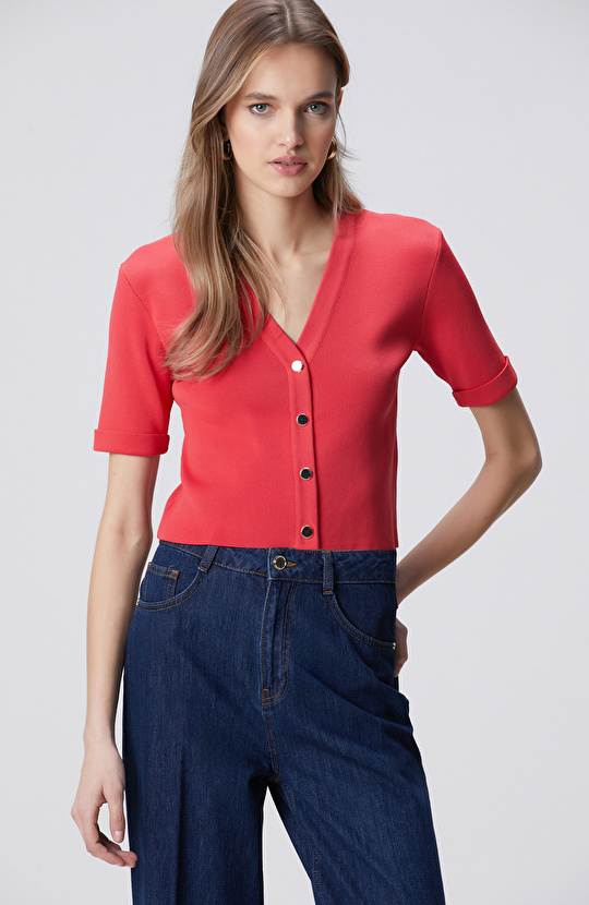 Nar Çiçeği Kısa Kol Triko Ceket