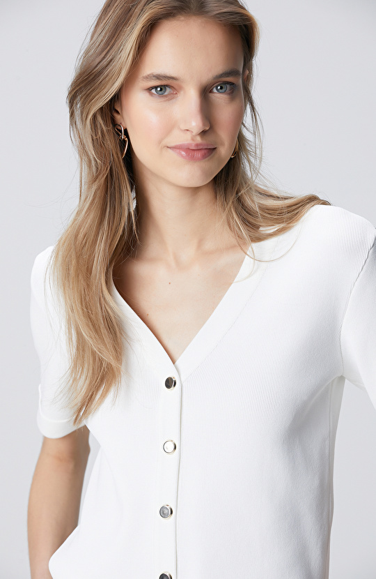 Kırık Beyaz Kısa Kollu Triko Ceket