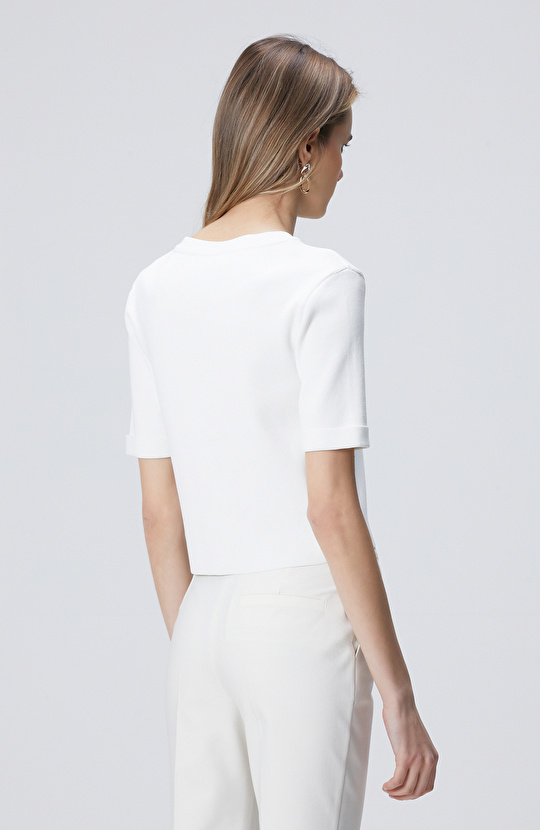 Kırık Beyaz Kısa Kollu Triko Ceket