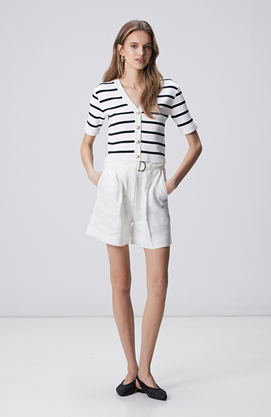 Lacivert Beyaz Çizgili Triko Ceket