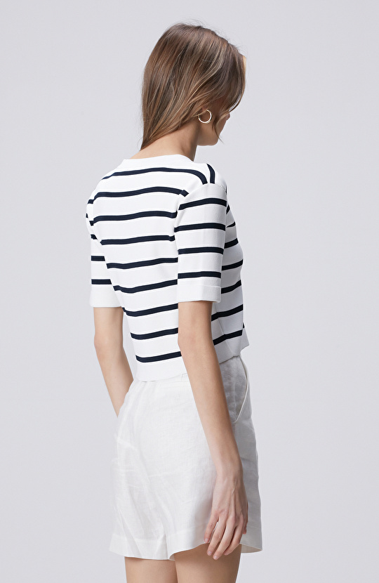 Lacivert Beyaz Çizgili Triko Ceket