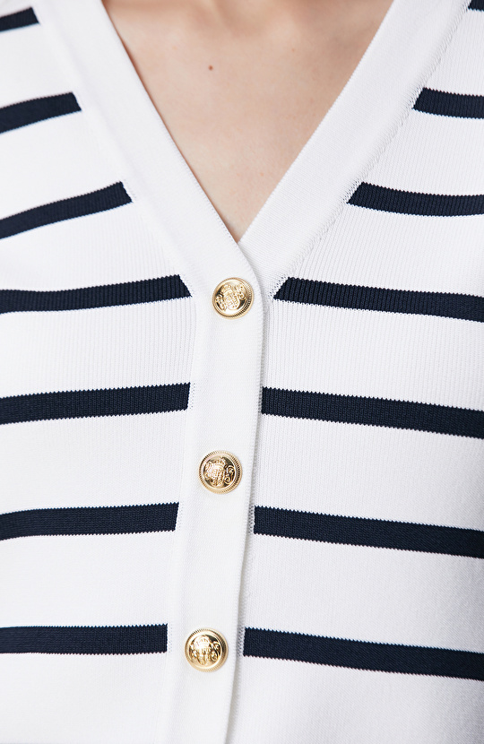 Lacivert Beyaz Çizgili Triko Ceket