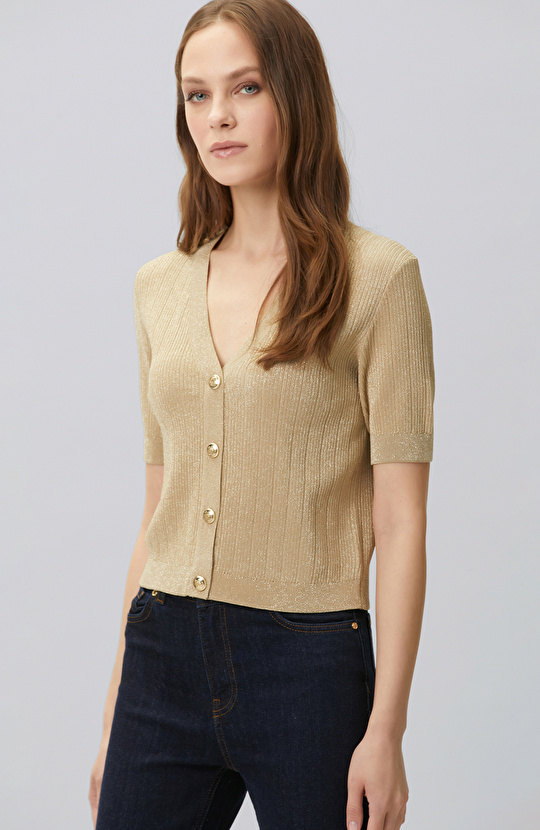 Gold Short Sleeve Knitwear Jacket