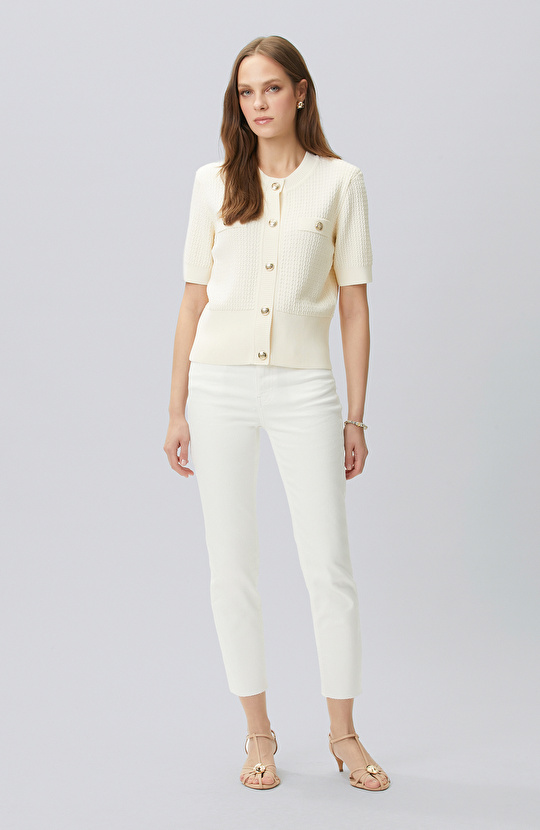Vanilya Kısa Kol Düğme Detaylı Triko Ceket