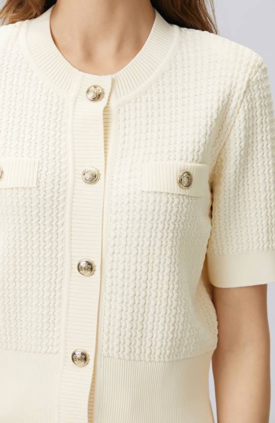 Vanilya Kısa Kol Düğme Detaylı Triko Ceket
