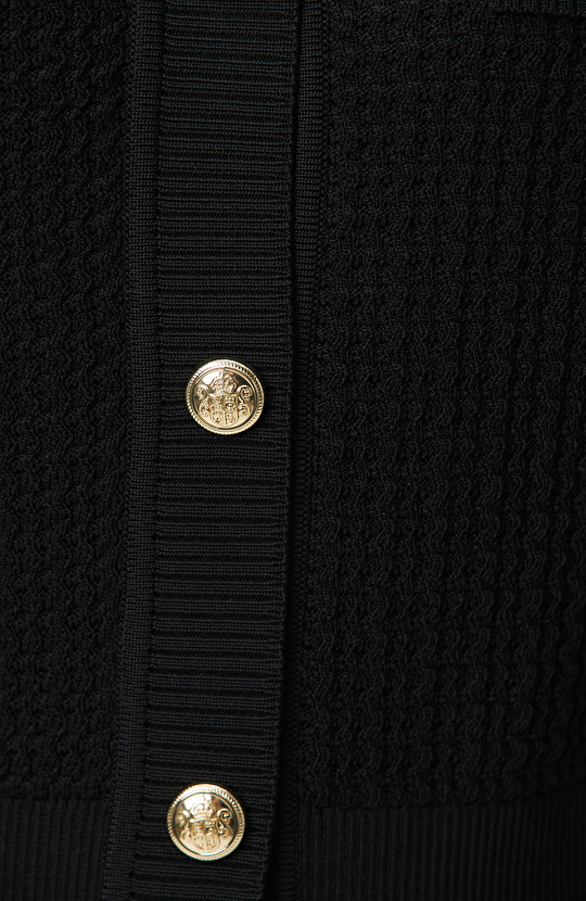 Siyah Kısa Kol Düğme Detaylı Triko Ceket