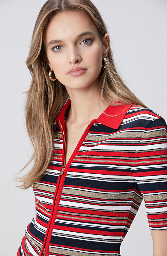 Lacivert Kırmızı Kısa Kol Triko Hırka