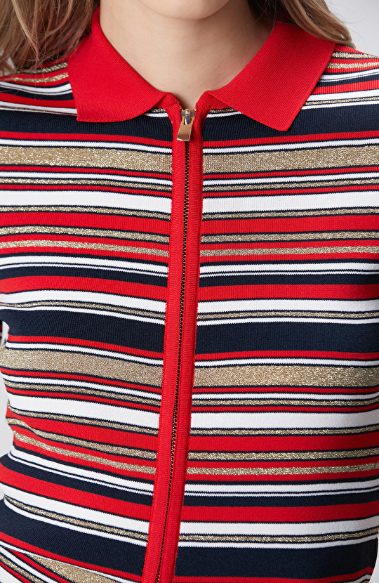 Lacivert Kırmızı Kısa Kol Triko Hırka