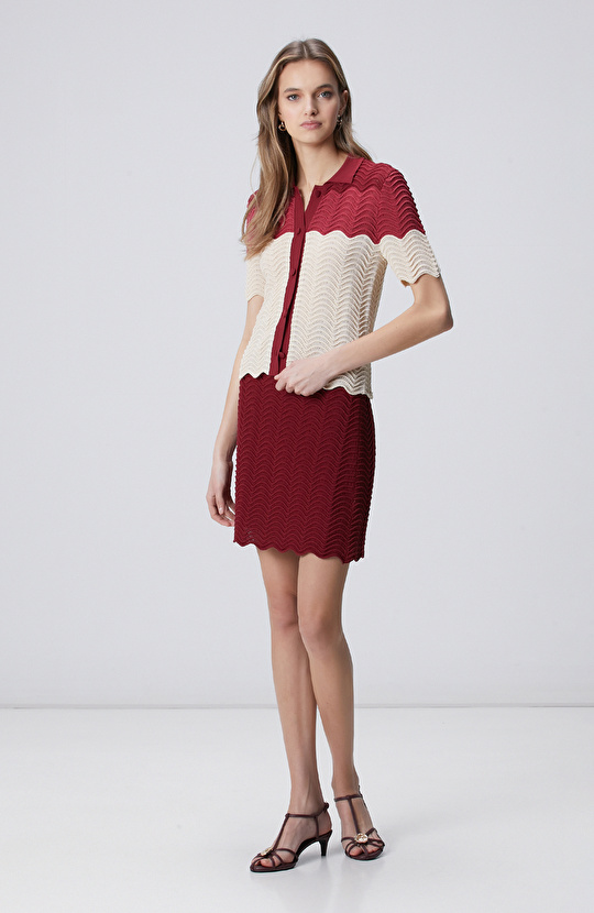 Vişne Örgü Detaylı Hırka