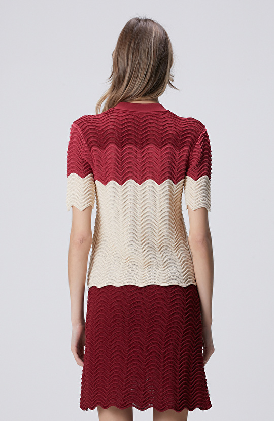 Vişne Örgü Detaylı Hırka