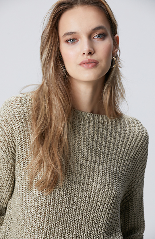 Açık Haki Truvakar Kol Triko Kazak