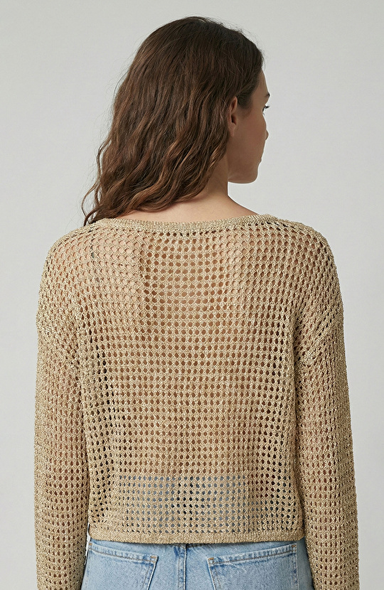 Bej Ajurlu Simli Triko Kazak