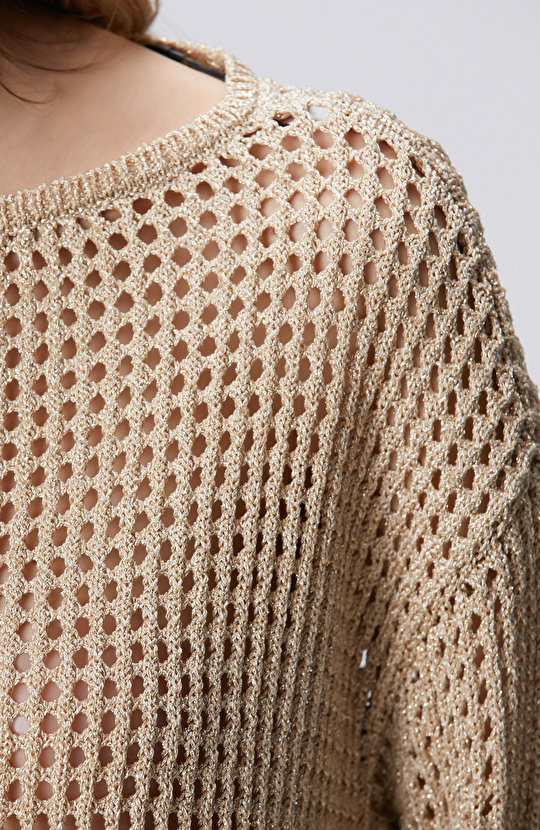 Bej Ajurlu Simli Triko Kazak