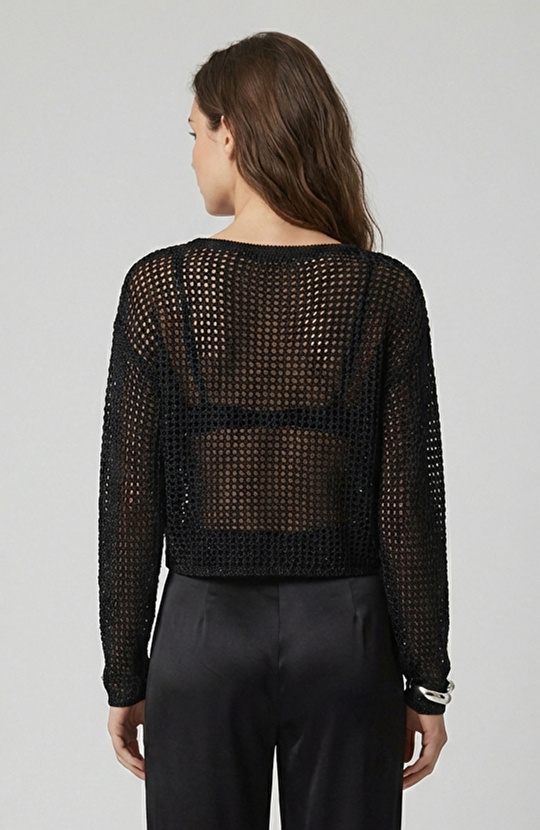 Siyah Ajurlu Simli Triko Kazak