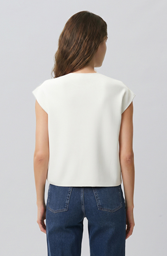 Off White Off-the-Shoulder Snap Detailed Knitwear Sweater