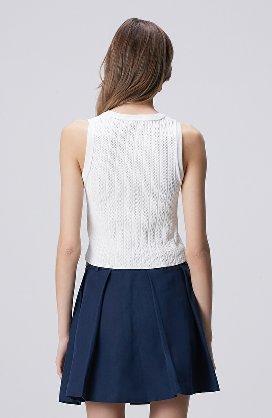 Kırık Beyaz Kolsuz Basic Triko Kazak