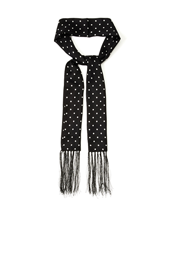 Siyah Beyaz Puantiyeli İpek Twill Şal