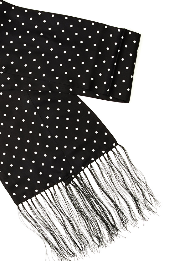 Siyah Beyaz Puantiyeli İpek Twill Şal