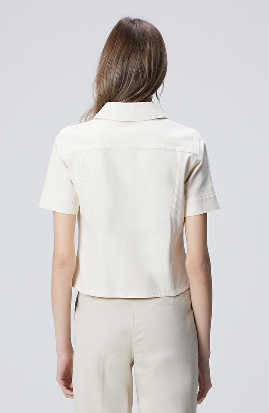 Naturel Yaka Taş Detaylı Denim Mont