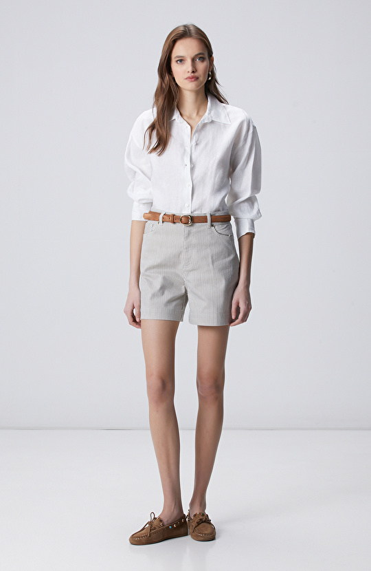 Beyaz Bej Denim Şort