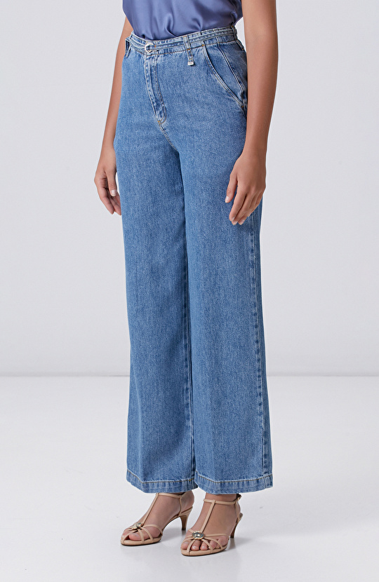 İndigo Mavi Wide Straight Tencel Denim Pantolon