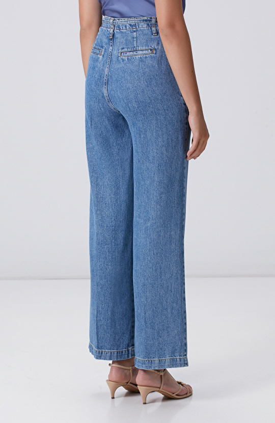 İndigo Mavi Wide Straight Tencel Denim Pantolon