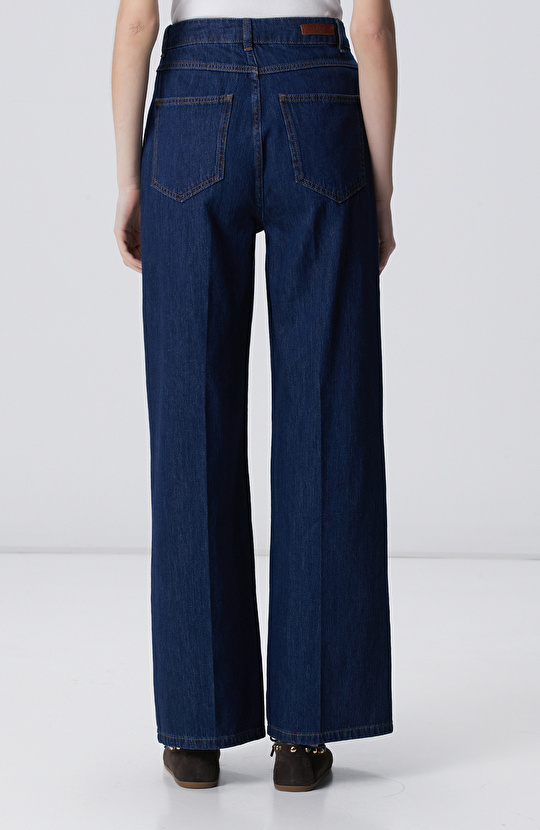 Lacivert Wide Leg Denim Pantolon