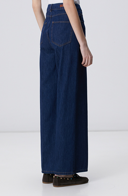 Lacivert Wide Leg Denim Pantolon