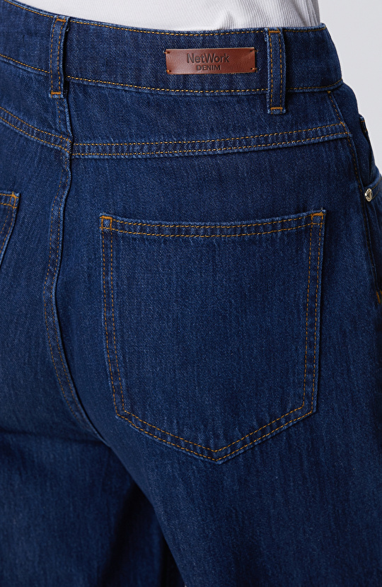 Lacivert Wide Leg Denim Pantolon