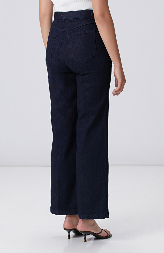 Lacivert Wide Straight Tencel Denim Pantolon