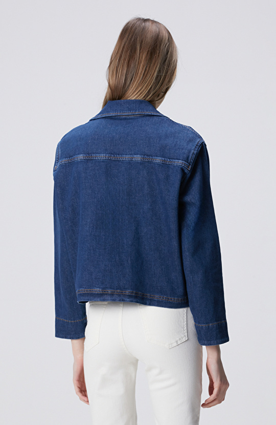 Koyu Mavi İndigo Çıtçıt Kapatma Denim Ceket
