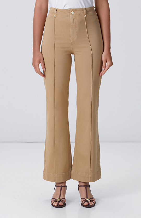 Bej Wide Straight Tencel Denim Pantolon