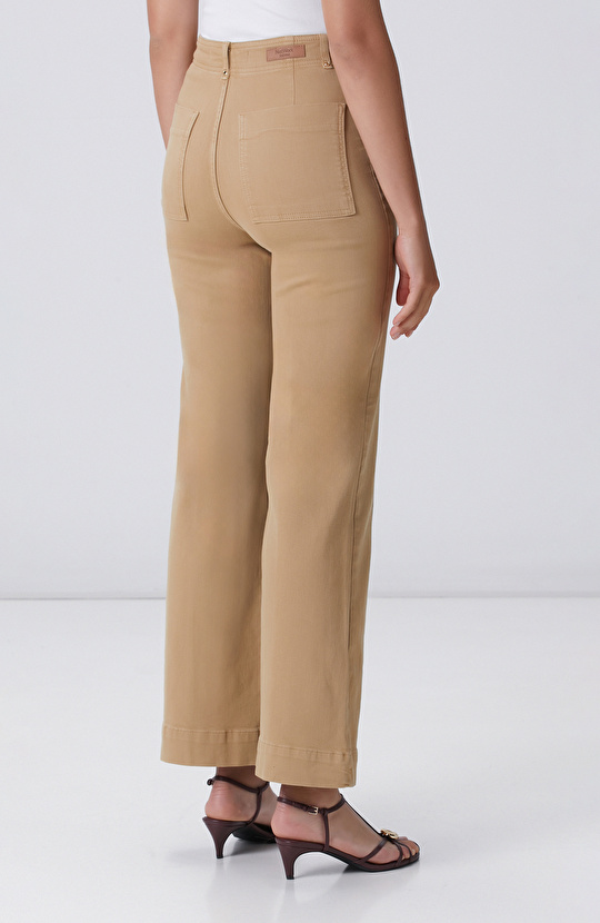 Bej Wide Straight Tencel Denim Pantolon