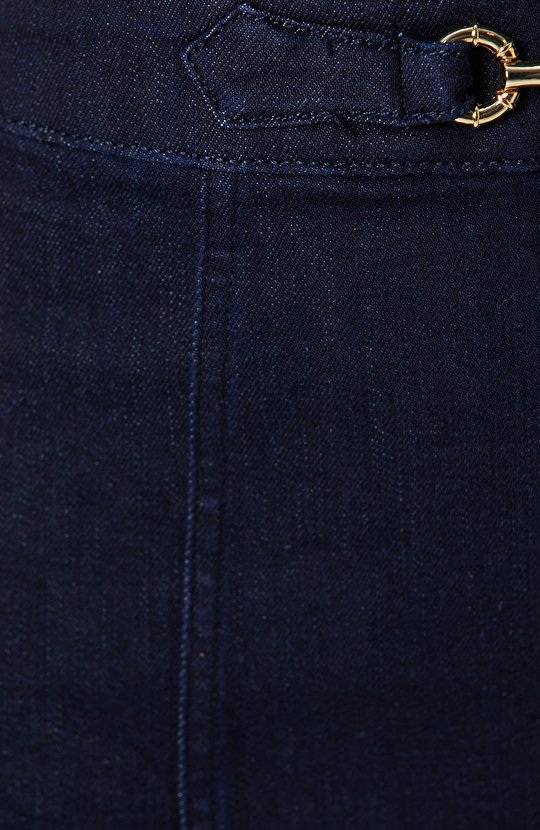 Koyu İndigo Mavi Toka Detaylı Mini Denim Elbise