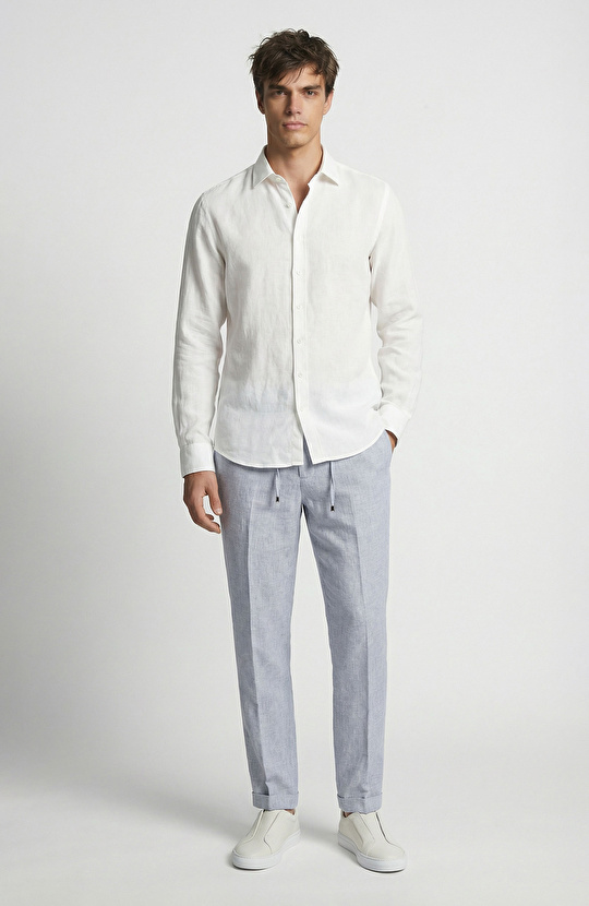 Comfort Kırık Beyaz Keten Karışımlı Gömlek